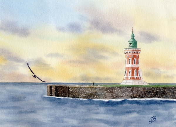 Poster DIN-A4  Aquarell Kunst Druck Kunstdruck Bremerhaven Leuchtturm Pingelturm - BHV1